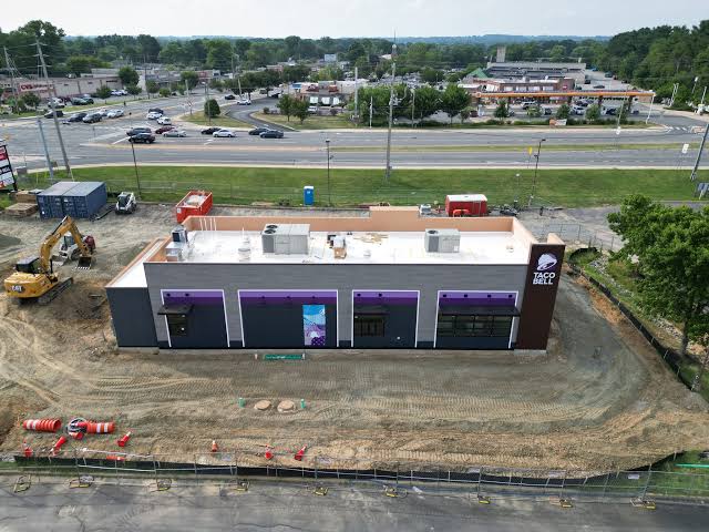 Aerial view of a commercial building under construction